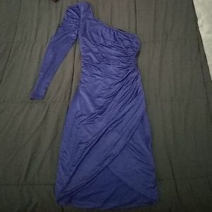 Blue one sleeve wrap dress